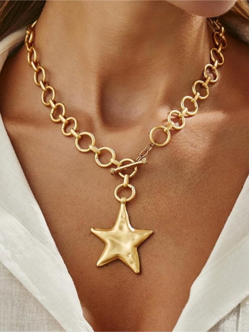 Gold Star Pendant Link Necklace – Women's Jewelry